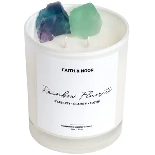 Rainbow Fluorite - CLARITY - Crystal Candle - 11 oz. - Aromatherapy - Soy Candle - Home Decor - Personalized Gift - Birthday Gift - Handcrafted in Los Angeles