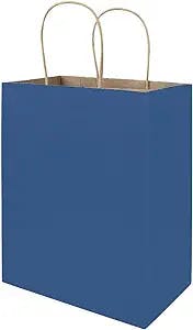 bagmad 50 Pack 8x4.75x10 inch Medium Blue Kraft Paper Bags with Handles Bulk, Gift Bags, Craft Grocery Shopping Retail Party Favors Wedding Bags Sacks (Blue, 50pcs)