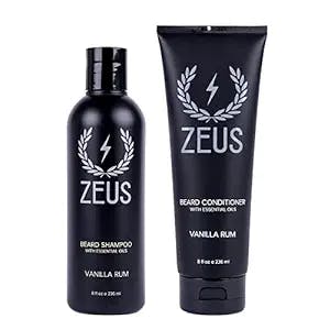 ZEUS Beard Wash & Beard Conditioner Set with Green Tea for Men, Soften, Hydrates & Moisturizes - MADE IN USA (Vanilla Rum)