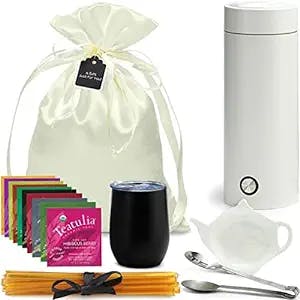 Organic Tea Gift Set with Portable Kettle - 25 Piece Tea Lovers Gift Basket | Birthday Gift for Women or Men | Present for Mom Mother, Teacher, Friendship, Get Well, Co-Worker