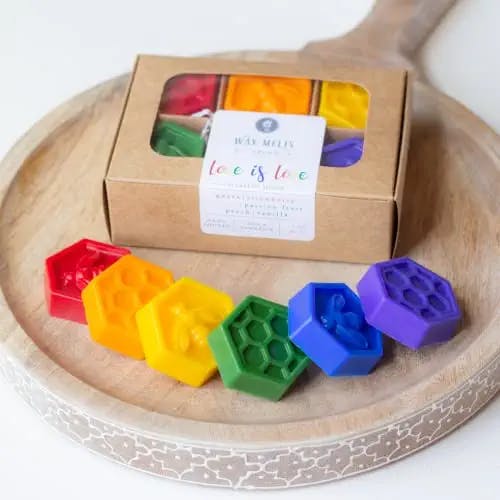 Love is Love Rainbow Wax Melts | Strong Scented Melts Strawberry + Vanilla + Mango + Passion Fruit Tarts | Gay Wedding Party Favor Gift