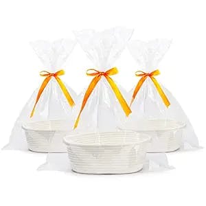 Pro Goleem 3-Piece Small Woven Basket with Gift Bags and Ribbons, Different Size Baskets for Gifts Empty, Small Rope Basket for Storage, 12"X 8" X 5" Baby Toy Basket with Handles, White