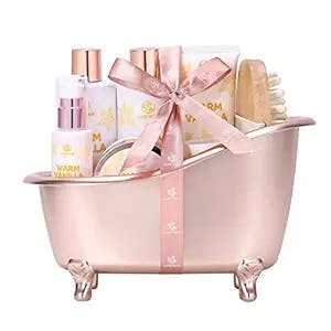 Spa Gifts for Women Spa Luxetique 8 Pcs Bath Set Gift Basket Christmas Gift Set Luxury Self Care Kit Gift for Her Vanilla Bath Sets for Girl with Shower Gel Body Oil Scented Candle Birthday Gifts for Women Relaxing Spa Kit