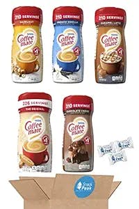 Coffee Mate Powdered Creamer Snack Peak Variety Gift Box – Hazelnut, Chocolate Crème, Original, Caramel Latte and French Vanilla
