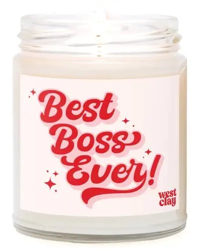 West Clay Company Best Boss Ever! Candle | Almond, Vanilla & White Birch Scented Soy Nontoxic Candles | Gift for Boss, Boss Lady Gift, Unique Gift for Coworker