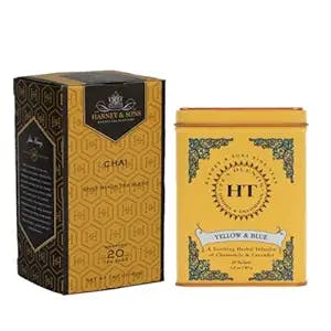 Harney and Son's Herbal & Black Tea Mothers Day Variety Gift Set (2 Count, 40 Bags Total) - Chai and Herbal Yellow & Blue Tea - Black Tea with Vanilla & Spices - Herbal Tea with Chamomile & Lavender