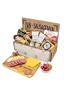 Dan the Sausageman's Denali Gourmet Gift Basket -Featuring Savory Summer Sausage, Wisconsin Cheese and Dan's Quality Chocolate Covered Cherries. Charcuterie Foods for Hosting, Back to School, Birthdays, Sympathy, Get Well Soon.