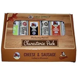 Deli Direct Wisconsin Meat and Cheese Gift Basket - Food Gifts for Dad, Men, Husband - Farmers' Market and Deli Direct Food Gift Box Includes 3 Cheeses and 3 Beef Summer Sausages