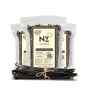 New York Whole 1 Lb. Vanilla Beans Pound Pack – 3 Pound ( 48 oz ) Whole Premium Gourmet Vanilla Pods – For Restaurants and Home Baking, Cooking, Dessert Crafting, Beverages and Best Vanilla Beans for Making Vanilla Extract, Ugandan Origin Pack of 3