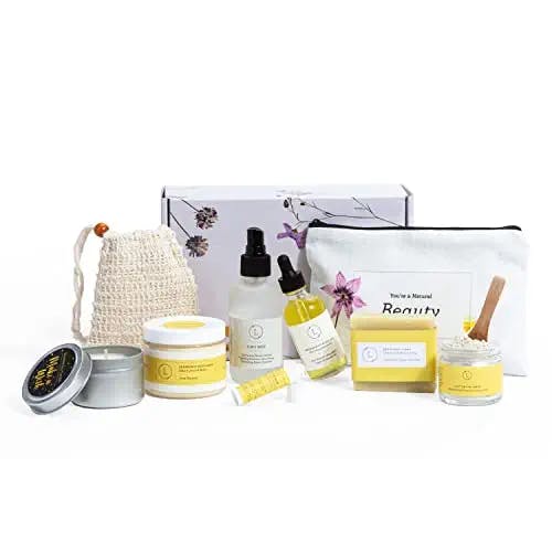 Lizush Spa Gift Set - Pampering Box with Spa Items and Natural Soap - Handmade Birthday Basket for Women - Luxury Gifts for Women - 9 Piece Set - Citrus