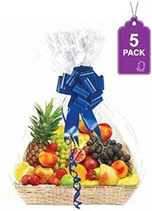Purple Q Crafts Clear Basket Bags, 5 Pack Large Clear Cellophane Wrap for Baskets & Gifts 30"x 40" 1.5 Mil Thick (5)
