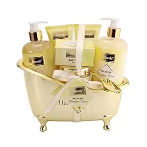 Bath Set for Women - Gift Basket Includes Shower Gel, Shampoo, Body Lotion, Body Scrub, Bath Saop, Bath Salt and Loofah Back Scrubber, Perfect Gifts Set for Home Relaxation (yellow)