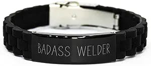Useful Welder Black Glidelock Clasp Bracelet, Badass Welder, Epic Gifts for Men Women, Secret Santa, Gift Ideas for Colleagues, Inexpensive Gifts for Colleagues, for
