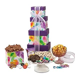 Broadway Basketeers Chocolate Mothers Day Gift Basket Tower, Snack Gifts for Adults, Kids, Families, College, Appreciation, Thank You, Birthday, Congratulations, Corporate, Get Well Soon Care Package