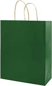 bagmad 100 Pack 5.25x3.25x8 inch Small Green Kraft Paper Bags with Handles Bulk, Gift Bags, Craft Grocery Shopping Retail Party Favors Wedding Bags Sacks (Dark Green, 100pcs)