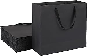 Moretoes 30pcs Black Gift Bags with Handles Large Kraft Paper Bags 12.5"x 4.5"x 11" Heavy Duty Wrap Bags with Cloth Handles for Retail, Grocery, Boutique, Business, Merchandise, Party Favor, Wedding