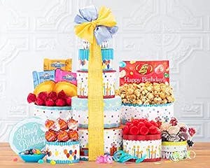 Birthday Gift Tower Make A Wish by Happy Birthday Gift Basket by Wine Country Gift Baskets
