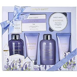 Bath Spa Gifts for Women - Gift Set for Women,Body & Earth Luxury 6 Pcs Lavender Scent Women Gift Box with Bubble Bath,Shower Gel,Hand&Face Cream,Body Lotion,Bath Gift Set for Women,Birthday Gift Basket for Women,Mother's Day Gifts