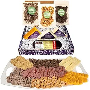 Mother's Day Gift Basket - Cheese, Sausage and Nuts, Charcuterie Tray - Great Gift for Women, Mom, Grandma and Men for Anniversary, Thank You, Get Well, Sympathy Gift Box for Family, Friends