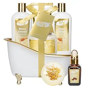 Spa Gift Baskets Set for Women Honey Almond Spa Gift Set for Women Gift Bath Gift Set with Shea Butter & Vitamin E. Include Shower Gel, Bubble Bath, Bath Bomb, Jojoba Oil, Bath Tub. Bath and Body Gifts for Women, Teen Girls, Mom, Spa Kit Women's Gift Ideas for Mother's Day, Christmas, and Holidays