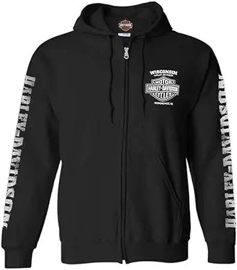 Harley-Davidson Men's Lightning Crest Full-Zippered Hooded Sweatshirt, Black