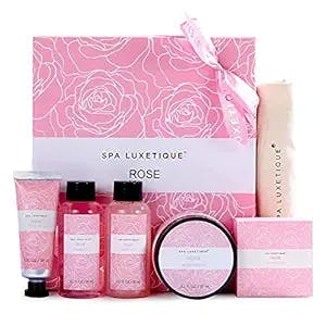 Spa Luxetique Spa Set for Women, Rose Spa Gift Set, Relaxing Home Spa Kits, Spa Gifts Set for Women Includes Body Lotion, Shower Gel, Bubble Bath, Hand Cream,Mothers Day Gifts