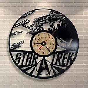 xiaojun Star Trek Vinyl Record Wall Clock - Get Unique Gifts Presents for Birthday, Christmas, Ideas for Boys, Girls, Men, Women, Adults, him and her Home Office School Decoration, Black