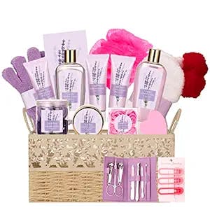 Large Spa Basket 26Pcs Spa Kit Unique Gifts for women, Mothers Day Perfect Spa Kit, Beautiful Birthday Gift Basket Relaxing Home Spa Kits, LAVENDER & HONEY Gift Set Luxurious Pampered Gift Set Ladies Body Care Spa Bath Gift Set