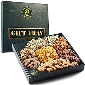 Assorted Nuts Gift Basket - 7 Nut Gift Box with Walnuts, Cashews, Corn Nuts, Honey Roasted Peanuts, Pistachios, Pecans, Almonds - Holiday Nut Sampler Gift - Christmas Food Snacks & Thanksgiving Gifts