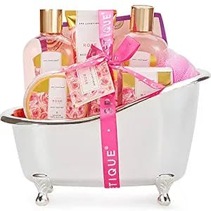 Spa Baskets for Women, Spa Luxetique Gifts Basket for Women, Mother's Day Gift for Mom, 8 Pcs Rose Bath Set Includes Bubble Bath, Bath Bombs, Bath Salts, Body Lotion, Birthday Gift for Her