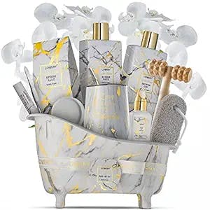 Mothers Day Bath and Body Gift Set for Women, Spa Gift Baskets, Spa Kit Gifts for Mom, 13pc White Orchid Bath Set, Birthday Gifts, Tumbler, Bubble Bath, Body Oil & More Self Care Gifts for Women & Men
