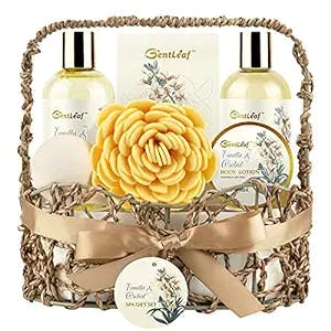 Spa Bath Gift Basket, Bath & Body Gift Set for Women, Vanilla Orchid Home Spa Gift Set, 7 Pcs Birthday Gift Basket with Bath Bomb, Bubble Bath, Body Lotion, Christmas Spa Gifts for Women by GentLeaf