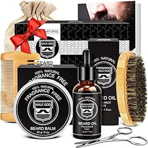 Beard Kit for men - Beard Care Kit for Men's Gifts with Beard Oil, Beard Balm, Beard Brush, Comb, Scissors, Ebook, Anniversary & Birthday Gifts for Men - Valentine's Day Gifts for Him Dad Husband Fiance Boyfriend