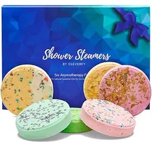 Cleverfy Shower Steamers Aromatherapy - Variety Pack of 6 Shower Bombs with Essential Oils. Self Care and Relaxation Mothers Day Gifts from Daughter for Mom. Blue Set
