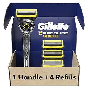 Gillette ProGlide Shield Razor for Men, 1 Gillette Razor, 4 Razor Blade Refills, Shields Against Skin Irritation