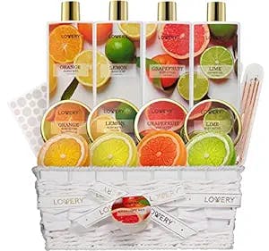 Mothers Day Gifts for Women, 20Pc Care Package, Bath Gift Baskets for Men, Mom, Her, Sister, Best Friends in Orange, Lemon, Lime & Grapefruit Scents, Stress Relief Spa Kit, Thank You, Birthday Gifts