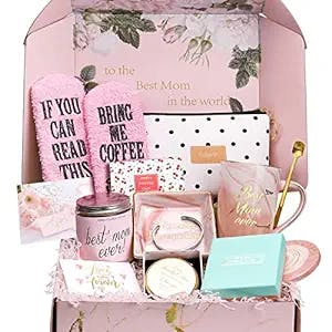 Gift Basket for Mom, Birthday Gifts for Best Mom, Women, Wife, Mother in Law, New Mom. Christmas Gift, Mom Gifts for Mothers Day-Includes Candle, Coffee Mug, Bracelet, Ring Dish,Coffee Socks
