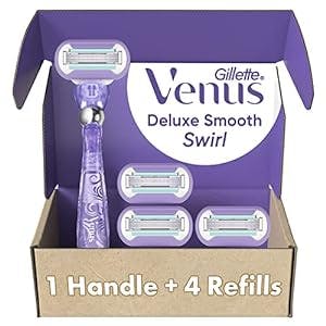 Gillette Venus Extra Smooth Swirl Razors for Women, 1 Venus Razor, 4 Razor Blade Refills, Flexiball Handle for a Close, Smooth Shave
