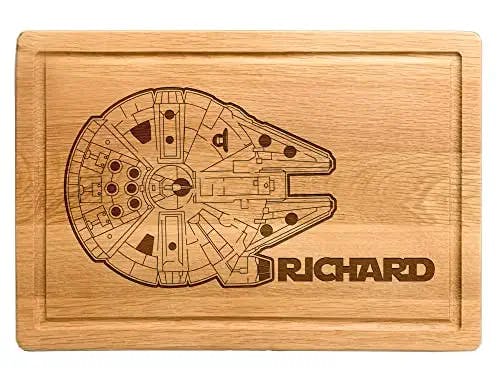 Millenium Falcon Cutting Board Christmas Gifts, Personalized Stars War Charcuterie - Serving Board, Customizable Cook Gift, Custom Engraved Wood Plate, Unique Design, USA Handcrafted Star Waars Board