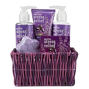 Draizee Home Spa Gift Set Luxurious 5 Piece Home Relaxation Lavender and Grape Fragrance Spa Gift Basket for Women - #1 Best Mothers' Day Gifts For Women,