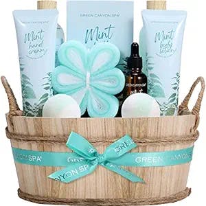 Gifts for Women, Mom, Wife, Mothers Day Spa Gifts Basket for Women, 11Pcs Bath Set with Mint Scented Spa Kits Includes Bath Bombs, Body Lotion, Body Wash, Reed Diffuser, Gifts for Birthday Christmas