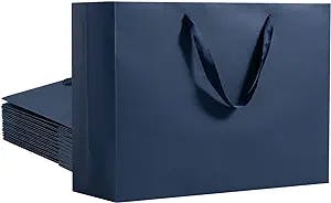 Umoofine Large Navy Blue Gift Bag 12 Pack, 15.7x5.9x12 Inches Extra Large  Kraft Gift Bags with Ribbon Handles, Reusable Heavy Duty Kraft Navy Blue Paper Bags Bulk for Shopping, Wedding, Party, Gift, Retail