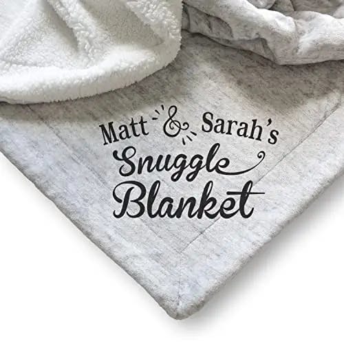 Monogrammed Sherpa Throw Snuggle Blanket | Personalized Unique Wedding Couple Gifts | Anniversary | Engagement Gift Blanket | Couples Christmas Gift