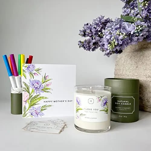 Mother's Day Card and Candle | Kids & Adult Coloring Kit - Unique gift for Mom, handmade, Soy Candle, Markers included (Lavender Fields)
