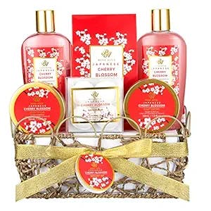 Spa Gifts for Women, Bath and Body 9Pcs Set with Cherry Blossom Scent Spa Kit Gift Set for Her, Bath Soak, Bubble Bath, Body Scrub, Body Lotion, Birthday Gifts Basket for Women Mom Best Friend