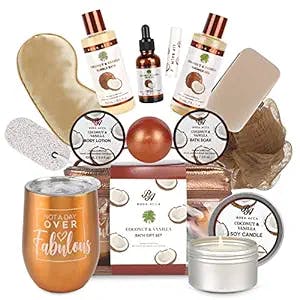 Bath Gift Set Vanilla Coconut Home Spa Set, 22Pcs Spa Gift Basket for Women, Relaxing Spa Day Kit for Girls Include Lip Balm, Body Lotion, Bath Bomb, Birthday Gift for Women