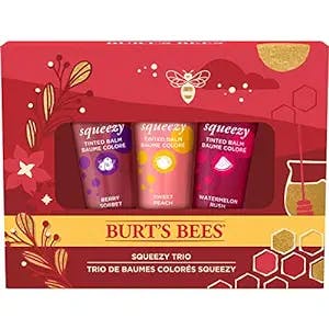 Burt's Bees Christmas Gifts, 3 Lip Care Stocking Stuffers Products, Squeezy Trio Tinted Lip Balm Set - Berry Sorbet, Sweet Peach & Watermelon Rush