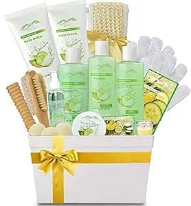 Spa Gift Baskets And Beauty Gift Basket - Melon Cucumber Spa Kit Bed Bath and Body Gift Baskets for Women & Men! Relaxing Bath Gift Set Bubble Bath Basket Body Lotion Gift Set for Holiday Gift Baskets!