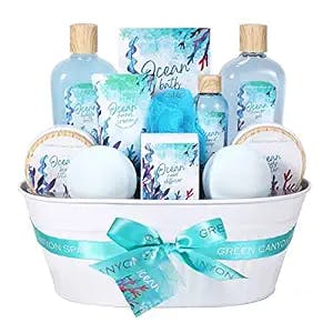 Gifts for Women, Mom, Wife, Mothers Day Spa Gifts Basket for Women, 12Pcs Bath Set with Ocean Scented Spa Kits Includes Bath Bombs, Body Lotion, Body Wash, Reed Diffuser, Gifts for Birthday Christmas