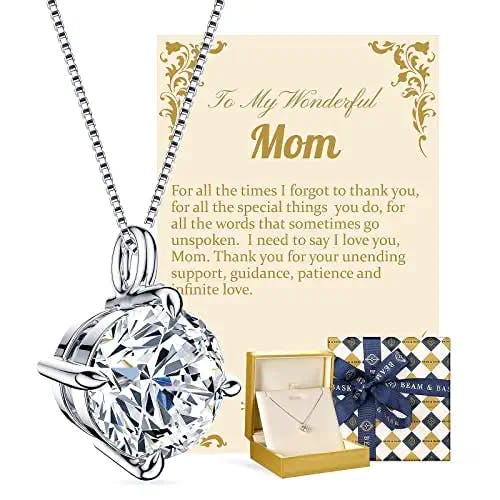 Gifts for Mom, Best Birthday Christmas Mother's day Gifts Idea for Mom from Daughter, Great Unique Presents for Mother from Son, Jewelry Presents Silver 2 Carat Moissanite Diamond Solitaire Necklace